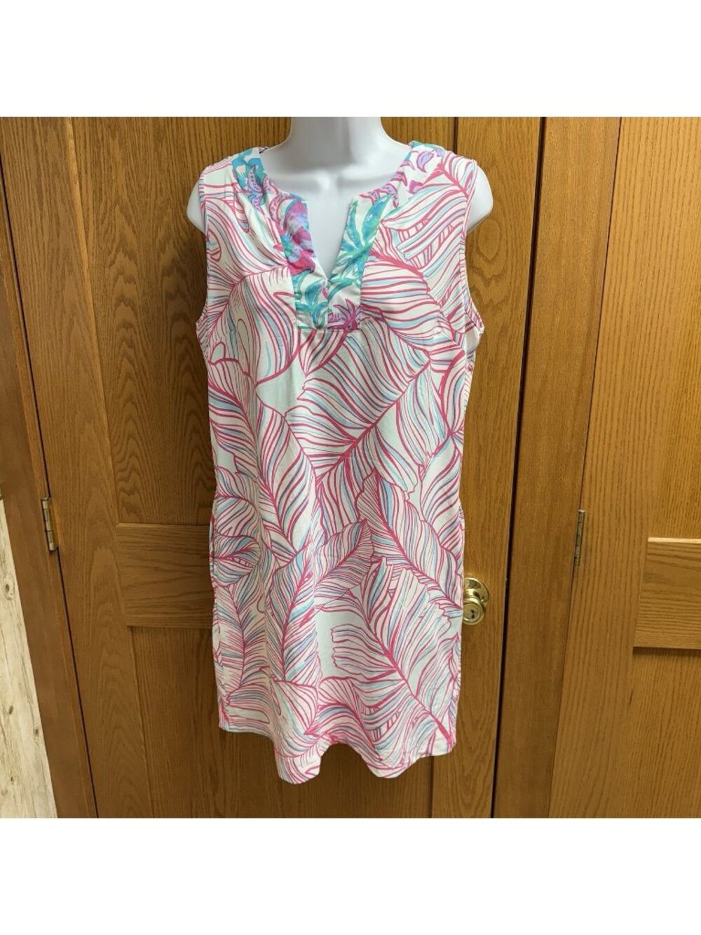 Stella Parker Leafy Print Sleeveless Shift Dress - Medium - Picture 1 of 5